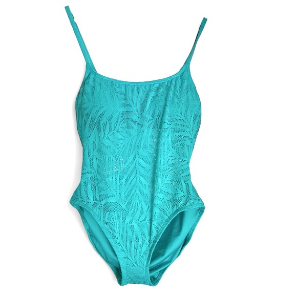 Carmen Marc Valvo NWT turquoise One Piece Swimsuit with Textured Design size 10 - Picture 3 of 6